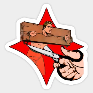 trapped man and Scissors Sticker